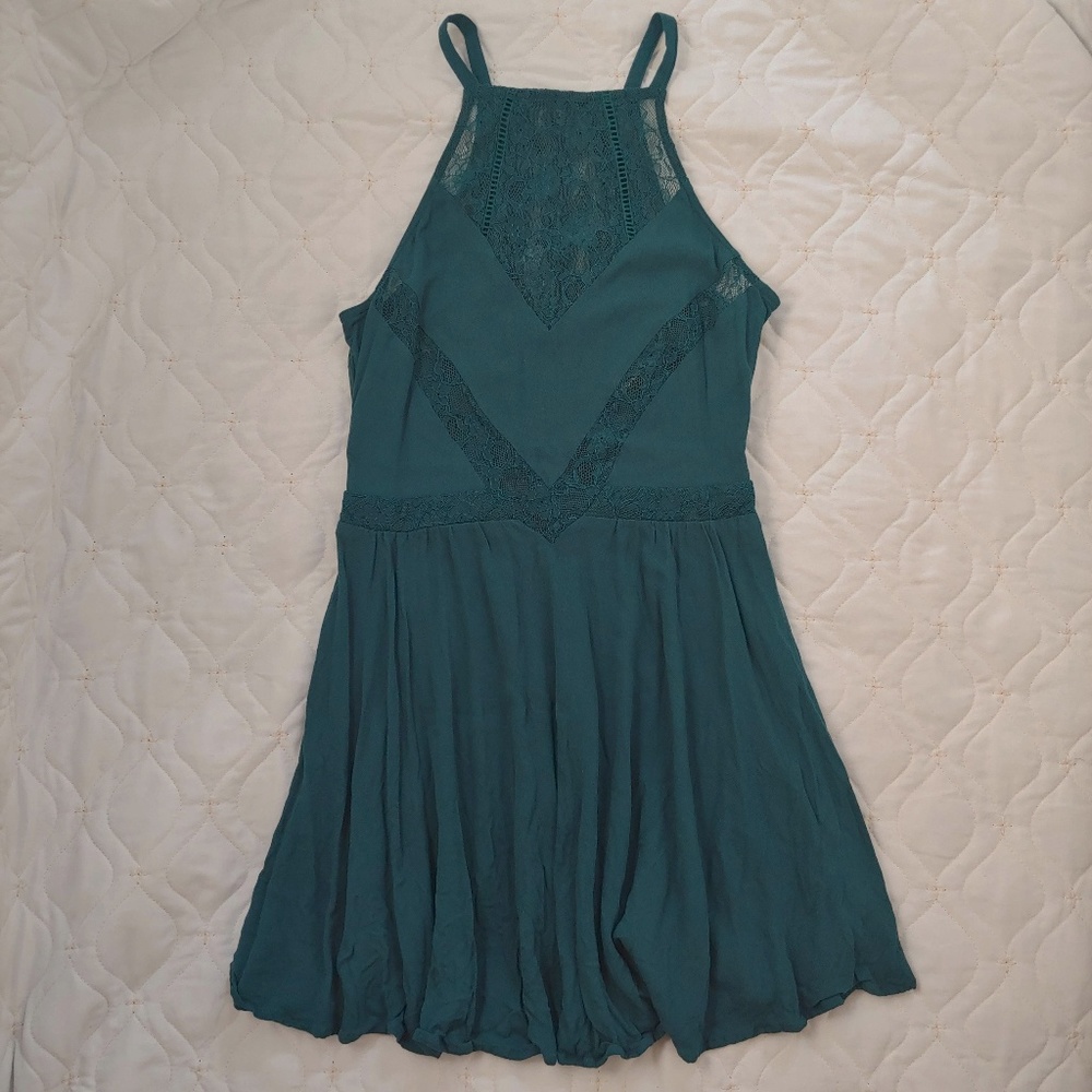 🔵Kendall + Kylie Teal Lace Panel Skater Dress